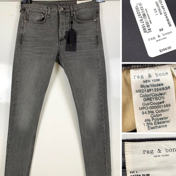 rag & bone Greyson Extra Slim Fit 1 Jeans - Picture 1 of 8